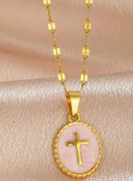 VERSATILE GOLD CROSS NECKLACE - PINK