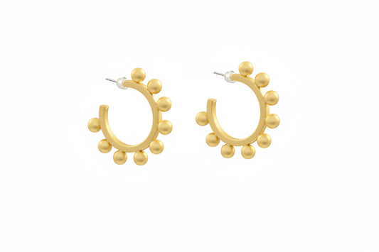 METAL BALL HOOP EARRINGS - MATTE GOLD