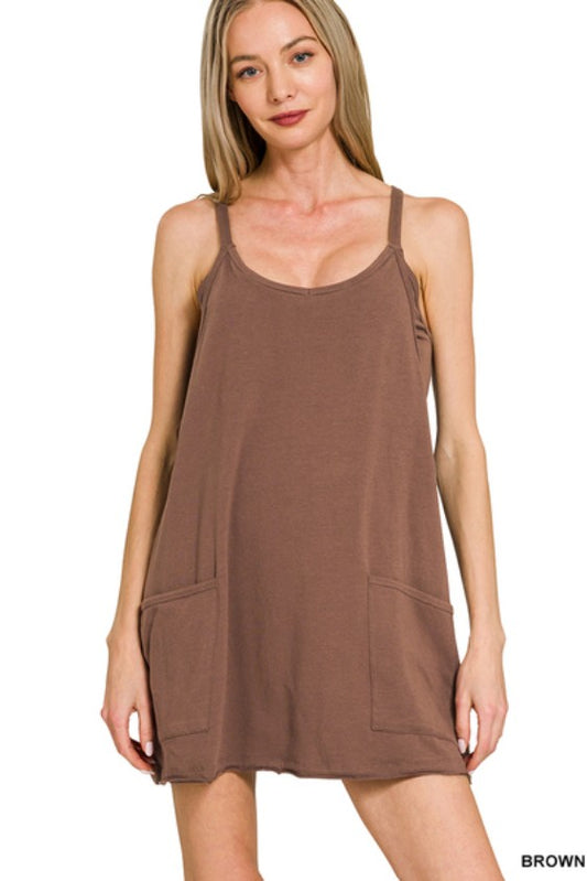 Mini dress with built-in romper liner - Brown