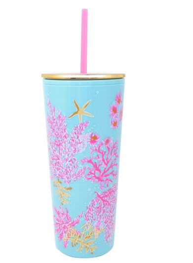 TUMBLER WITH STRAW - ROYAL CORAL