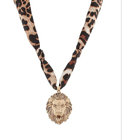 SCARF NECKLACE - LEOPARD BROWN AND GOLD