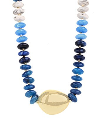 NAVY BEADED NECKLACE - GOLD PENDANT