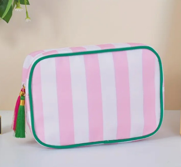Striped Tassel Zipper Cosmetic Bag - PINK