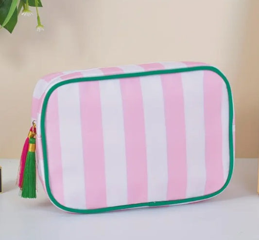 Striped Tassel Zipper Cosmetic Bag - PINK
