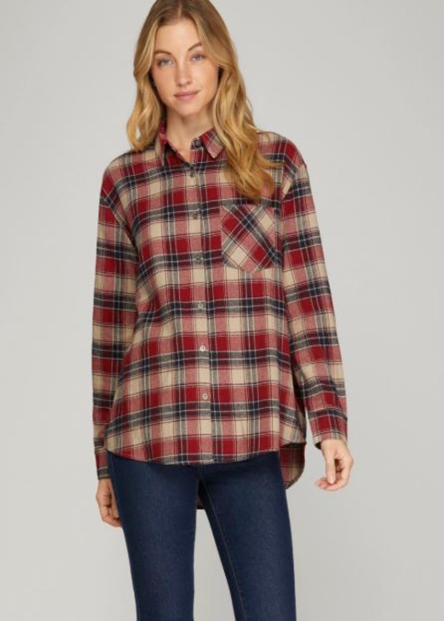WILLOW LS WOVEN PLAID SHIRT - RED