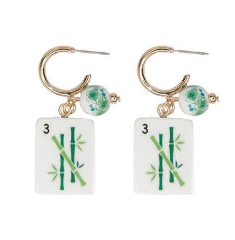 MAHJONG TILE EARRINGS - WHITE BAMBOO