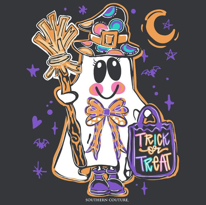 TRICK OR TREAT GHOST FRONT PRINT - DARK HEATHER