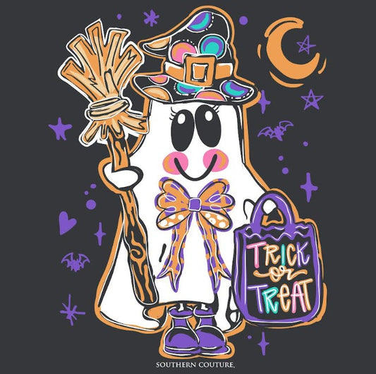 TRICK OR TREAT GHOST FRONT PRINT - DARK HEATHER