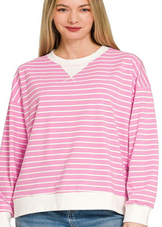 STRIPED PULLOVER - CANDY PINK