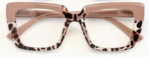 RETRO SQUARE READING GLASSES +250 - HALF FRAME PINK LEOPARD