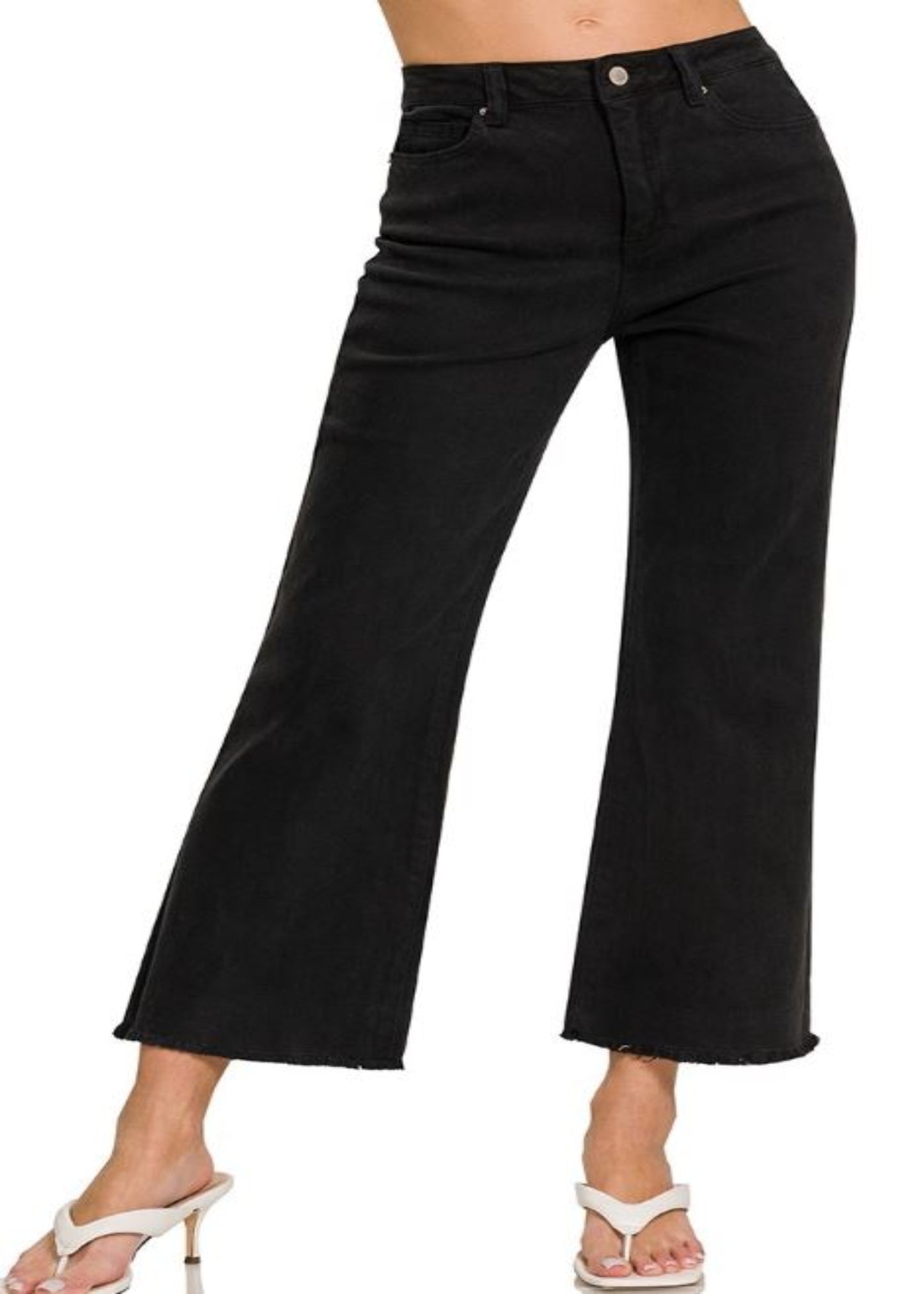 ACID WASH HIGH WAISTED FRAYED HEM BOOTCUT PANTS - BLACK PLUS SIZE