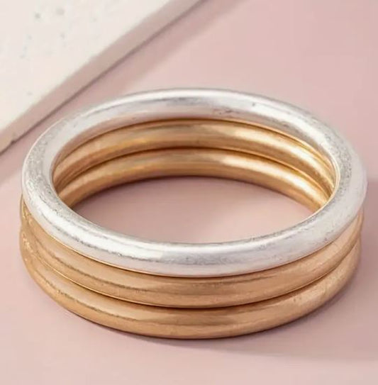 THREE PIECE SET GOLD AND SILVER BANGLES