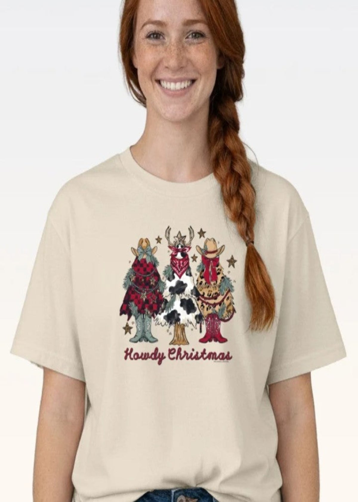 HOWDY CHRISTMAS TREES TEE - NATURAL