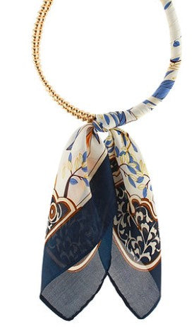 NAVY MULTI AND GOLD WRAPPED SCARF NECKLACE