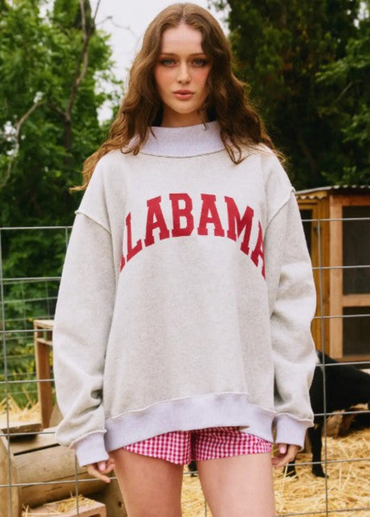 ALABAMA & AL PRINT REVERSIBLE MOCK NECK SWEATSHIRT - HEATHER GREY