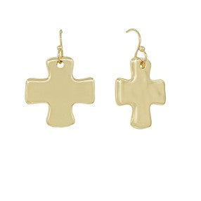 HAMMERED CROSS EARRINGS - GOLD (SMALL)
