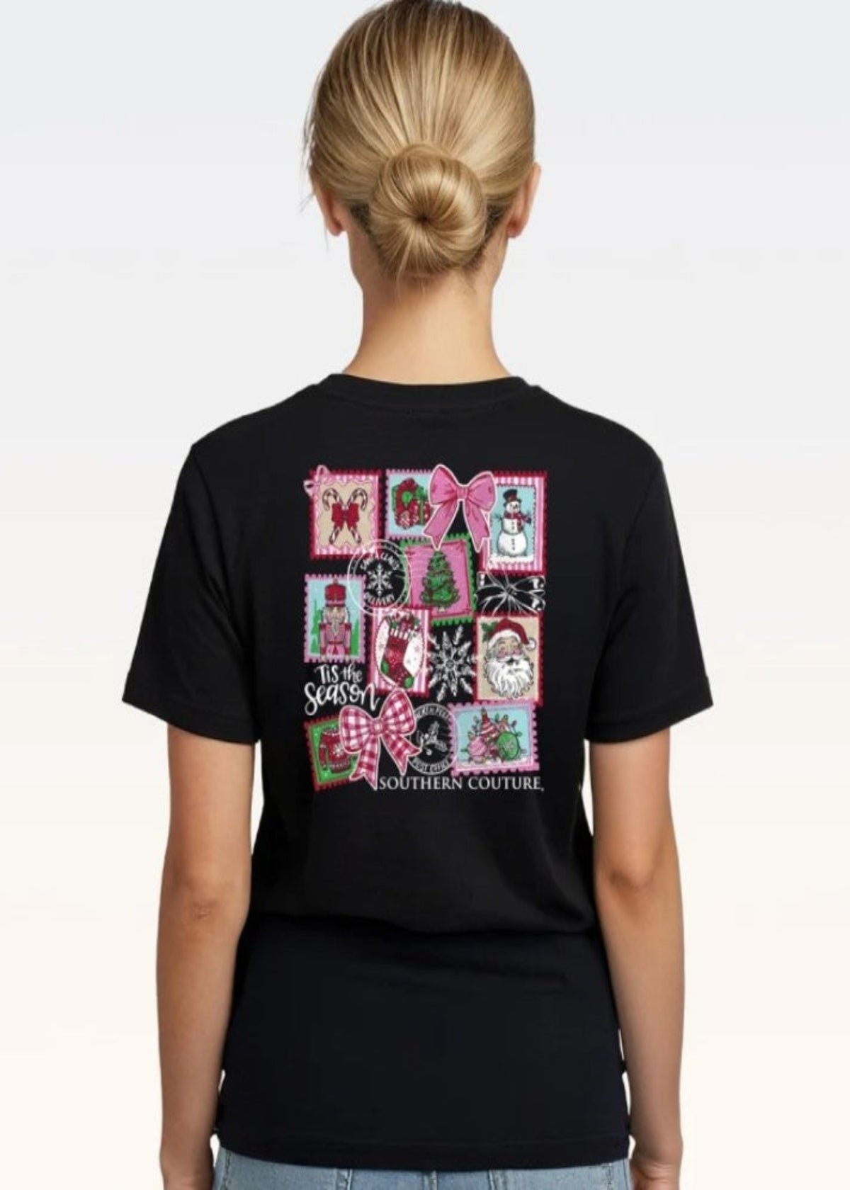 CLASSIC CHRISTMAS STAMPS T-SHIRT - BLACK