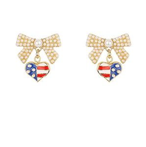 PATRIOTIC HEART AND BOW DANGLE EARRINGS