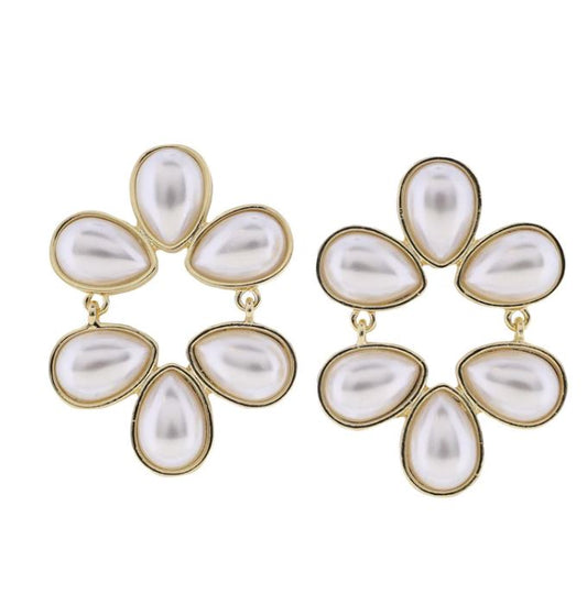 GOLD, PEARL TEARDROP CIRCLE EARRINGS WITH HINGES