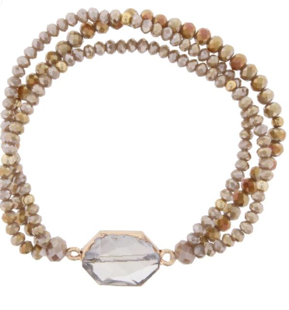 GREIGE STRETCH BRACELET WITH DIAMOND CRYSTAL