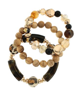 NATURAL AND GOLD - THREE SET BEADED BRACELETS