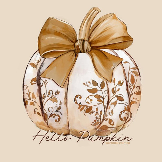 HELLO PUMPKIN BOW FRONT PRINT - NATURAL
