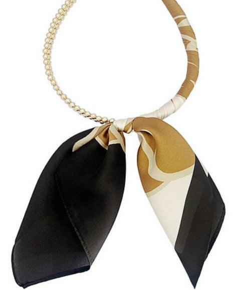 BROWN AND BLACK SCARF WRAPPED NECKLACE