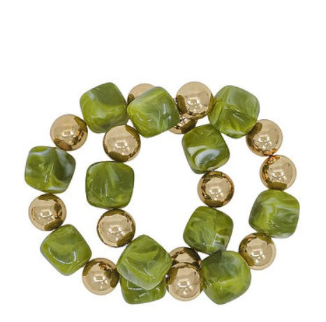 TWO ROW SQUARE BEAD BRACELET - OLIVE