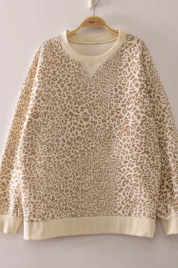 Vintage Waffle Pullover-MOCHA LEOPARD