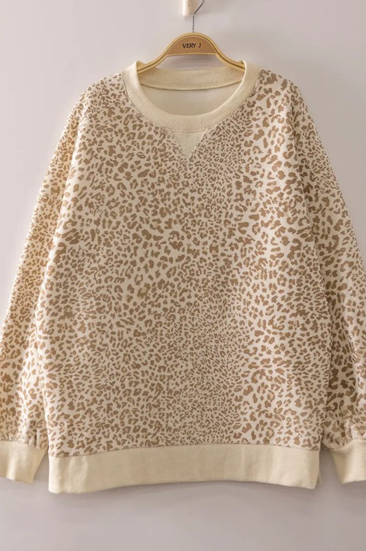 Vintage Waffle Pullover-MOCHA LEOPARD