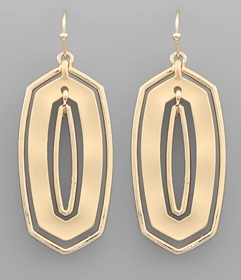 3 LAYER HEXAGON EARRINGS-MATTE GOLD