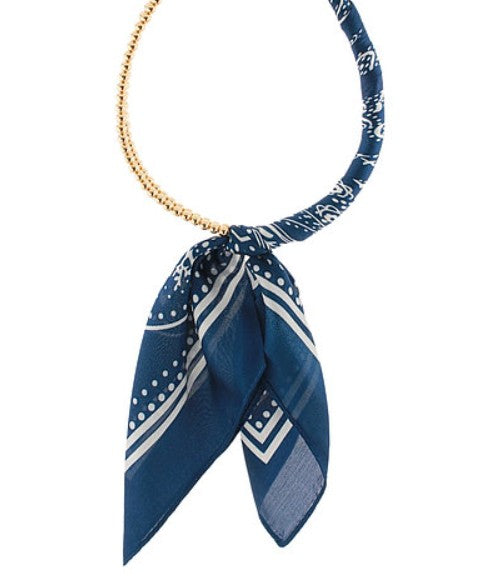 NAVY AND WHITE SCARF WRAPPED NECKLACE