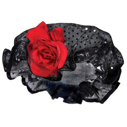 FANCY SHOWER CAPS-BLACK POLKA DOTS