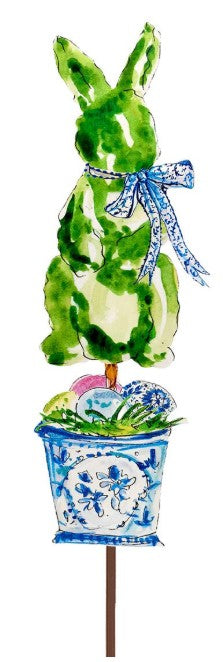 BOXWOOD RABBIT IN BLUE POT - LARGE