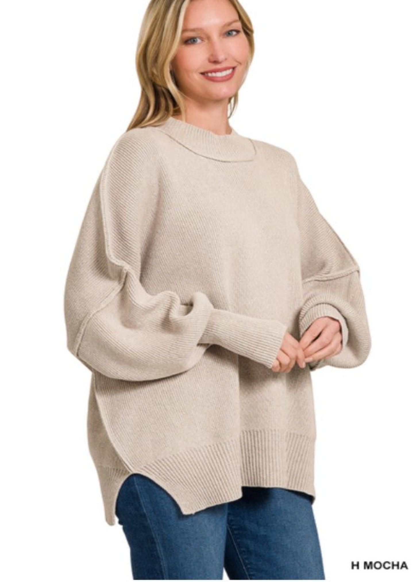 SIDE SLIT OVERSIZED SWEATER - H MOCHA