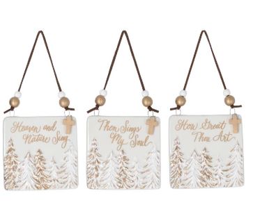 SQUARE WITH GOLD/WHITE TREES ORNAMENT