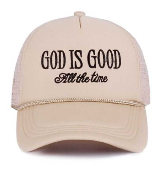 GOD IS GOOD ALL THE TIME MESH TRUCKER CAP - ASH MOCHA