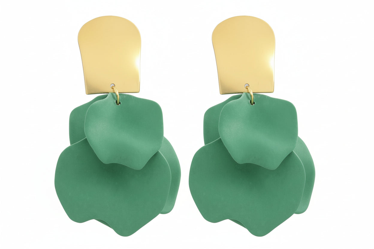 COLOR COATING PETAL EARRINGS - GREEN