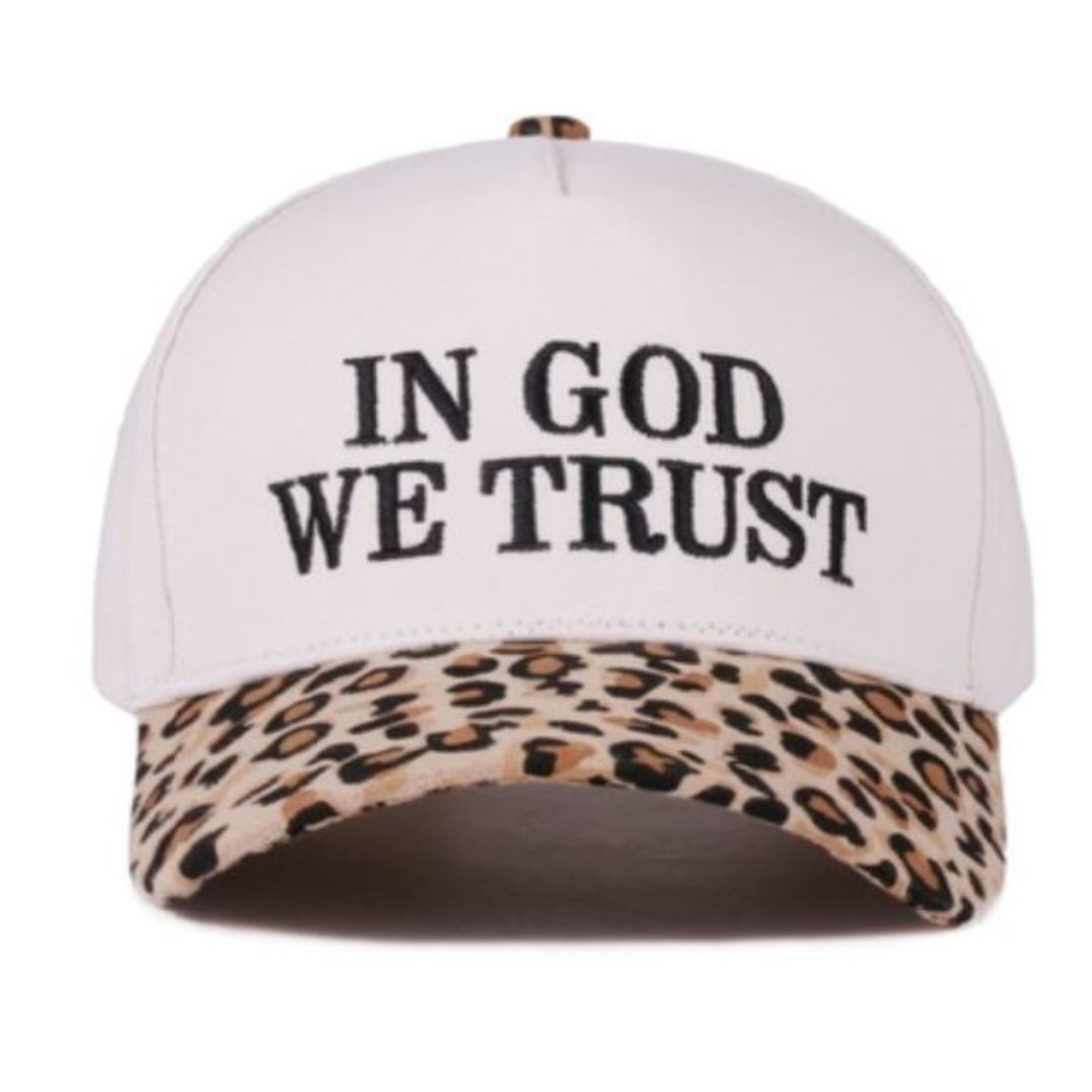 IN GOD WE TRUST TWO TONED CANVAS COTTON CAP - LEOPARD