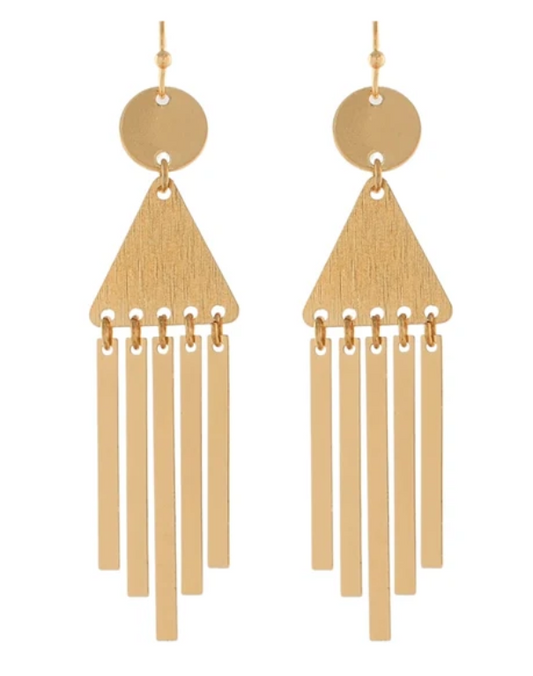 TRIANGLE & METAL BAR FRINGE EARRINGS- GOLD