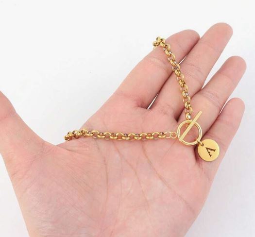 GOLD ROUND INITIAL PENDANT NECKLACE - A