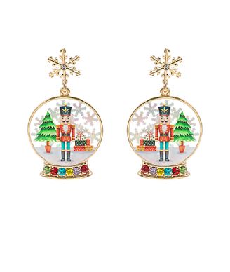 CHRISTMAS NUTCRACKER SNOW GLOBE EARRINGS RED/GOLD