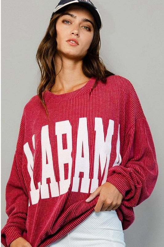 ALABAMA GRAPHIC PRINT OVERSIZE CREWNECK - CRIMSON