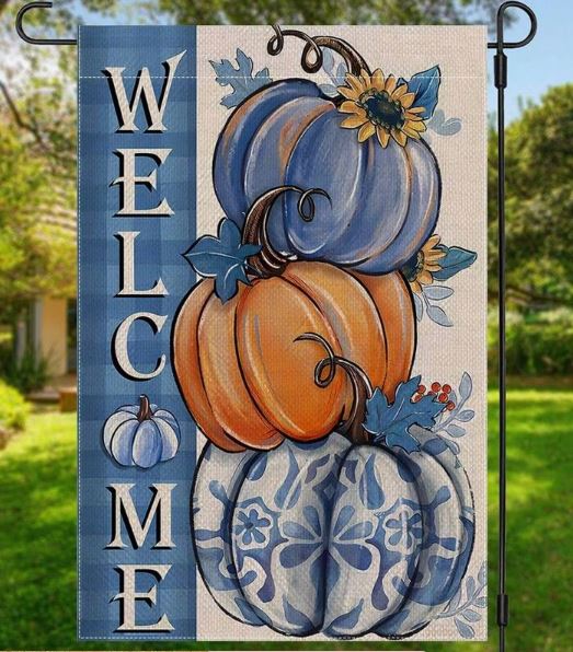 VIBRANT PUMPKINS AND SUNFLOWERS GARDEN FLAG