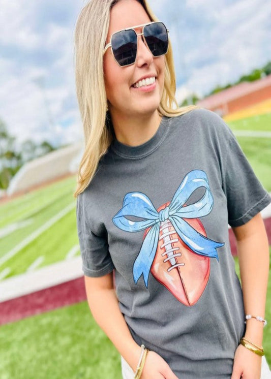 CUSTOM COLOR FOOTBALL BOW GRAPHIC TEE