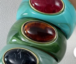 MARBLE WIDE BRACELET - GREEN WITH BROWN