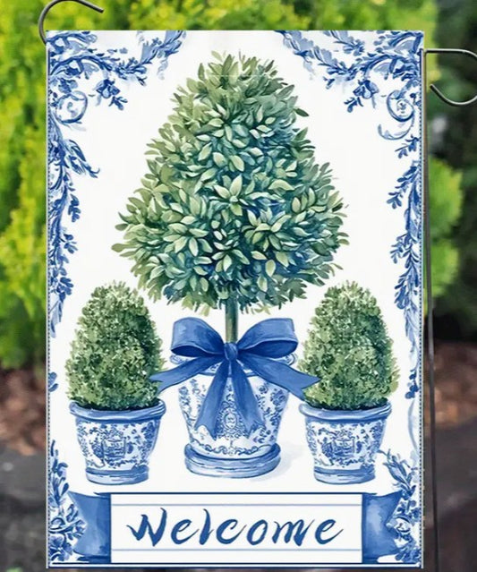Vintage Blue & White Porcelain Garden Flag