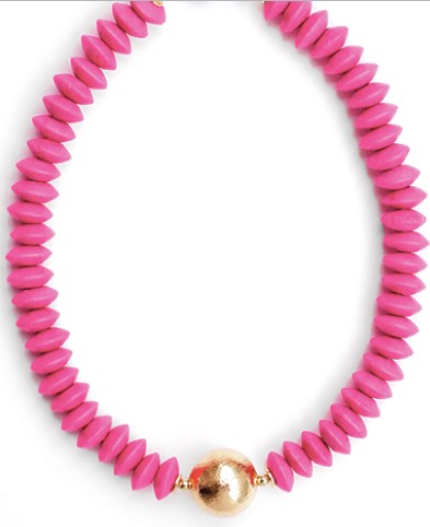 WOODEN BEAD & CCB CHOKER - FUCHSIA