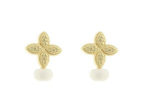 FLOWER WITH PEARL EARRINGS - GOLD