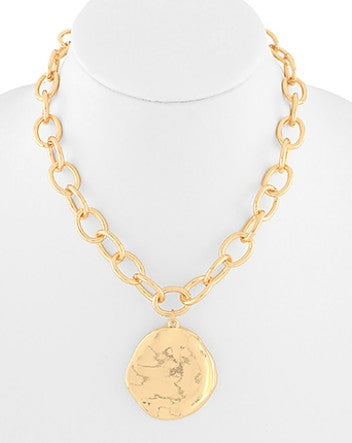 TEXTURED ROUND & CHUNKY CHAIN NECKLACE - GOLD